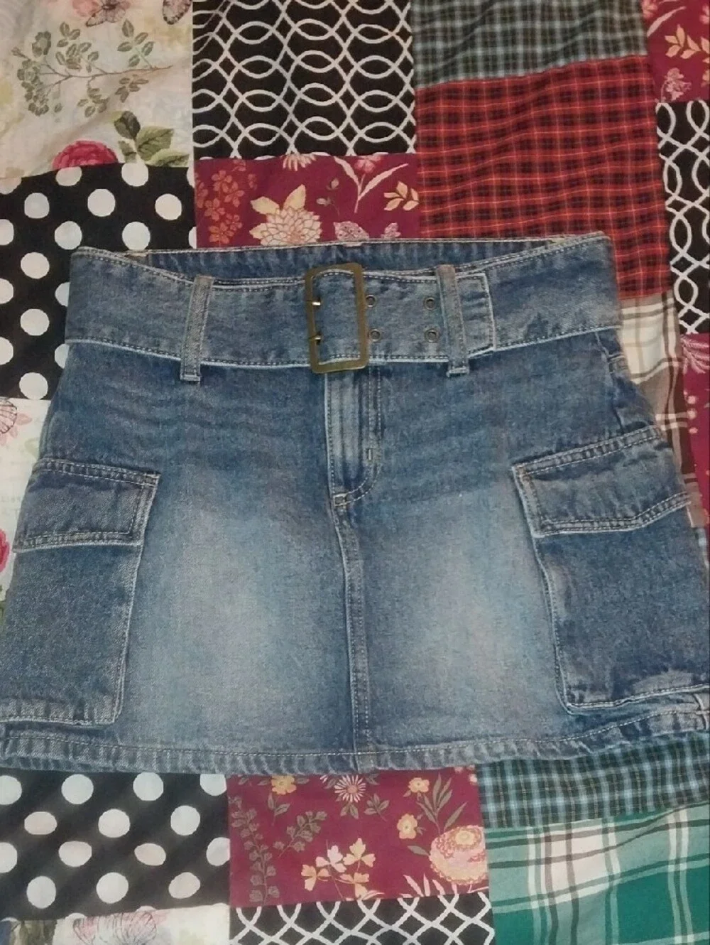 Denim Cargo Mini Skort with Belt - Blue